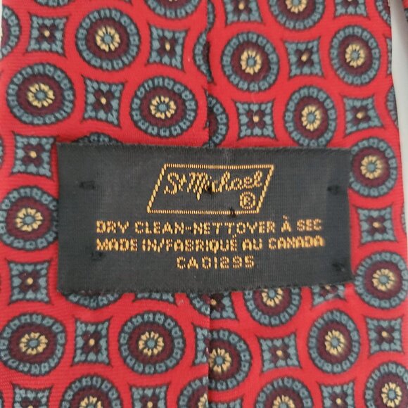 Vintage Men's Silk Tie Red Geometric Pattern Marks & Spencer ST MICHAEL Office - Picture 2 of 7